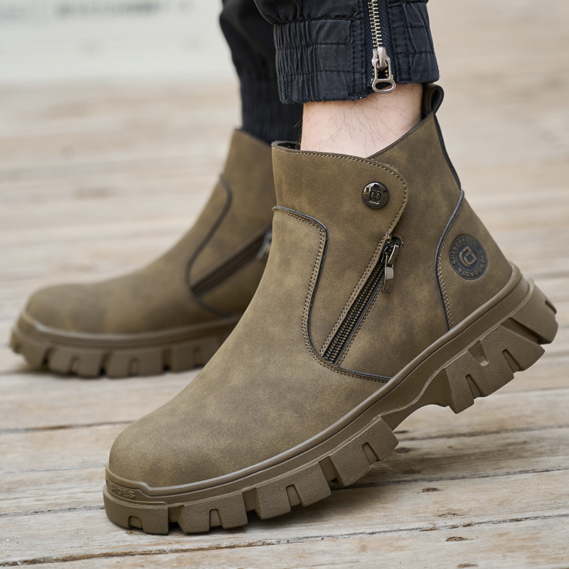 China Wheat Men's Welding Safety Shoes With Steel Toe Safety Boots Microfiber Leather Work Boots With Rubber Sole Anti-stab Kevlar Work Shoes on sale