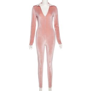 Casual Women Bodycon Jumpsuit , Breathable Velvet One Piece Jumpsuit
