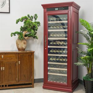 Sophisticated Design Lockable Red Solid Wood Wine Cooler Cabinet