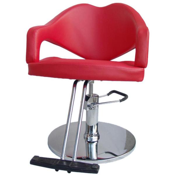Red Salon Hair Styling Chairs Round Base 36" Height With Hydraulic Pump