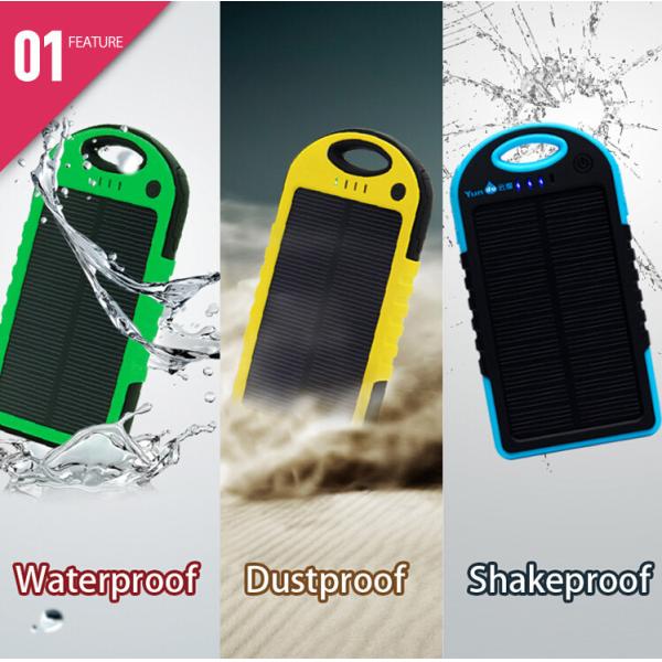 Buy Portable waterproof/ dustproof/shakeproof solar power bank 5000mah at wholesale prices