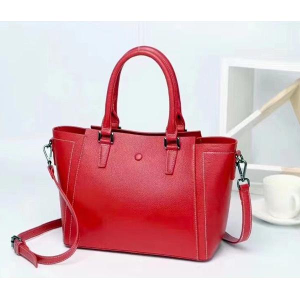 Buy Polyester Cotton Lining Red Cow Leather Tote Handbags For Women at wholesale prices
