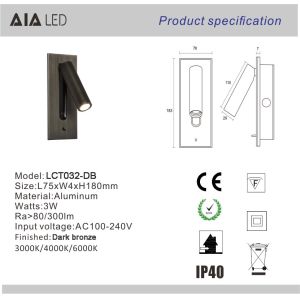 Adjustable stainless steel flexible LED headboard reading light modern aluminum