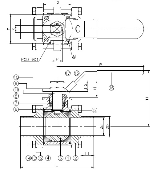 drawing for Stainless steel ball valve