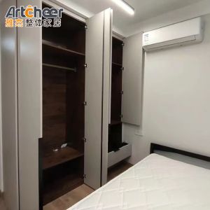 Villa Modern Sliding Alimirah Wooden Glass Combination Wardrobe Clothes