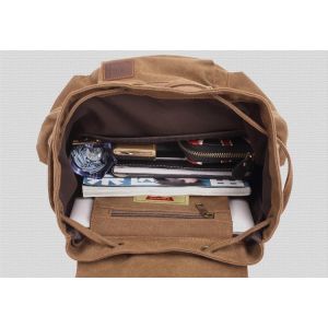 Large Travel Hiking Drawstring Canvas Leather Backpack Women'S Unisex