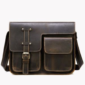 Men'S Retro First Layer Cowhide Laptop Messenger Bags