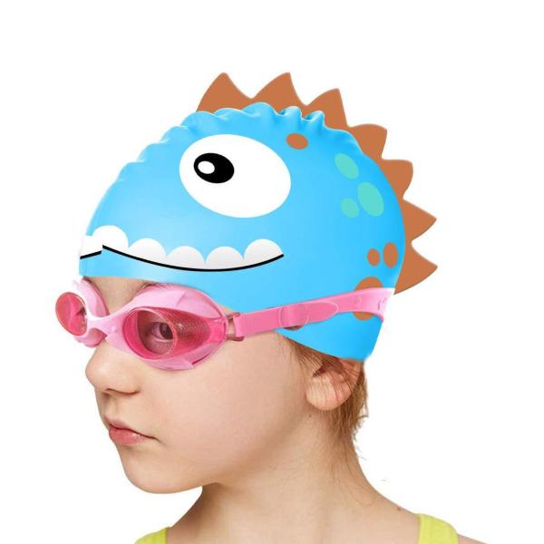 Cute Cartoon Design Silicone Swimming Hats Waterproof For Boys Girls