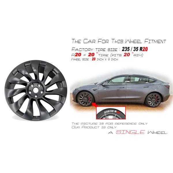 20" Front BLACK Wheel For 21 22 Tesla Model 3 OEM Quality Replacement Rim 95135