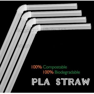 Disposable cute plastic white straight drinking straw, PLA individually wrapped