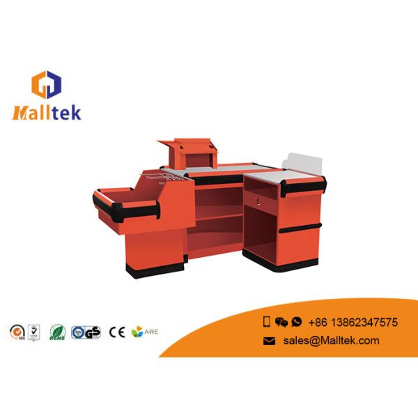 Buy Silver Red Supermarket Checkout Counter Stainless Cashier Desk Stand at wholesale prices