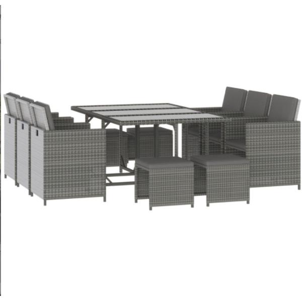 Rattan Wicker Dining Table Furniture Set Metal Lounge Lounger Ottoman Footrest Sofa 11pcs