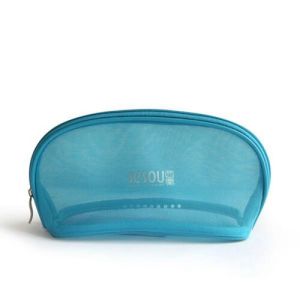 China Custom Blue Promotional Transparent Mesh Cosmetic Bags With Logo on sale