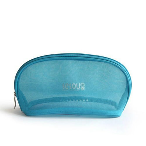 Buy Custom Blue Promotional Transparent Mesh Cosmetic Bags With Logo at wholesale prices
