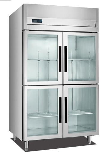 Upright Industrial Catering Fridge Stainless Steel Kitchen Display Four Glass Door