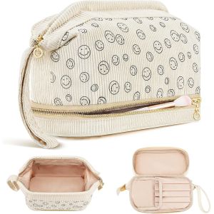 Soft Durable Water-resisitant Travel Makeup Bag, Large Double Layer Make Up