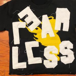 Applique Letter Embroidered Black Streetwear Graphic Tees Distressed Vintage T