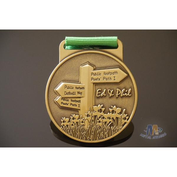 Buy Souvenir Die Casting 3D Effect Antique Gold Custom Award Medals With Printing Ribbon Landyard at wholesale prices