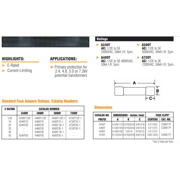 A480T5E 4800V 5E Mersen PT fuses Medium Voltage Fuses