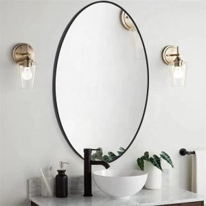 Living Room Modern Metal Frame Black Golden Rose Bathroom Mirror with Stand or
