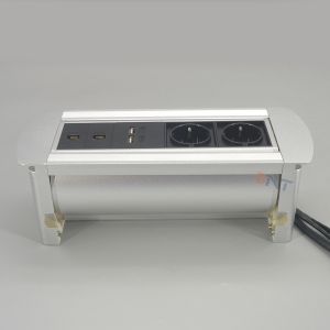 Quality Manual Silver Brushed Aluminum Alloy Table Pop Up Hidden Socket for sale