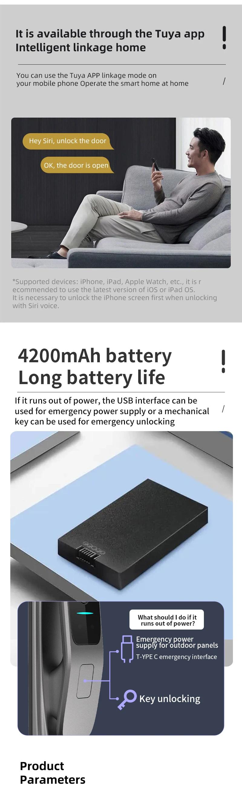 Facial recognition intelligent lock fully automatic Tuya Smart secure home