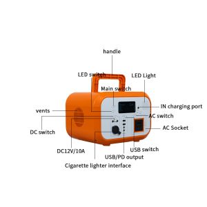Camping 110v 220v solar portable power station Orange 600W outdoor power station