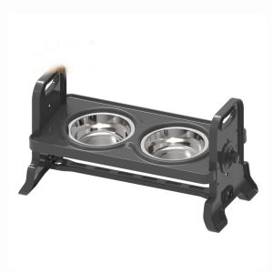 Height Adjustable Pet Double Bowl Tilt Feeding Rack Stainless Steel