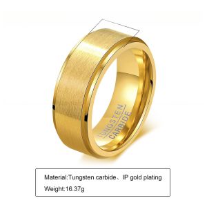 Silver Blue Gold Black Tungsten Wedding Band for Men 8mm Matte Brushed Finish