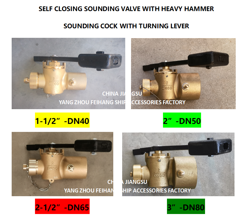 Bronze self-closing depth sounder with BSP internal thread end and 360° rotating rod. & SOUNDING COCK THREADED ENDS Supplier - FeiHang Marine