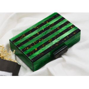 Pearl Gold Foil Acrylic Clutch Bag Light Green And Black Color With Splicing