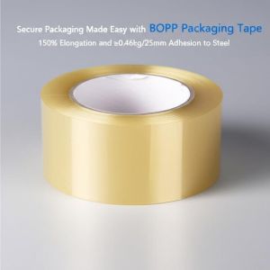 BOPP Packaging Tape with 150% Elongation, ≥0.46kg/25mm Adhesion to Steel, and 90