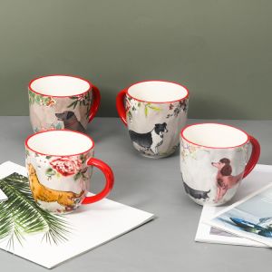 Promotional Gift Cute Cartoon Poodle Dog Ceramic Coffee Mugs Pure Hand Painted