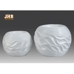 Wavy Pattern Glossy White Fiberglass Centerpiece Table Vases Ball Shape