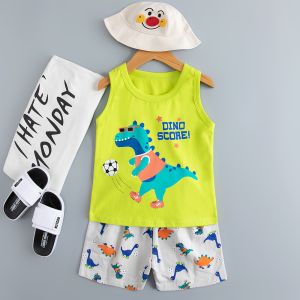 China Soft Cartoon Printed Nightwear / Cotton Vest And Shorts Pyjama Set For 110cm Height on sale