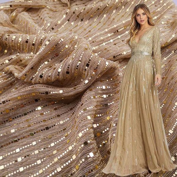 Buy 145gsm Knitted Glitter Metallic Sequin Fabric 145cm Evening Dress Material at wholesale prices