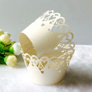 Heart Shape Mini Muffin Wrappers , Lightweight Laser Cut Cupcake Wrappers