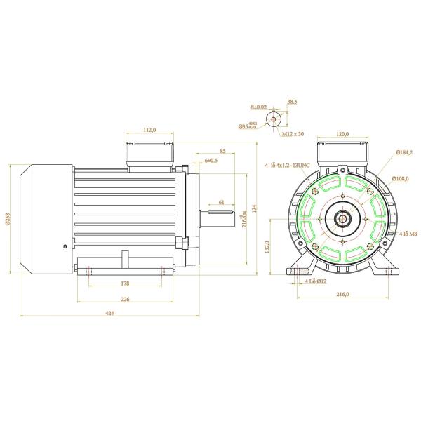 Electric AC Motor 4HP-20HP IEC/Hollow Shaft IEC1/IEC3AC Motor 208/230/460v