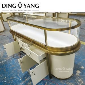 Professional Jewellery Counter Showcase with Hairline Gold and Matte Beige