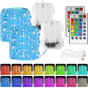 Silver Copper Wire RGB String Lights Color Changing Battery Operated With Remote