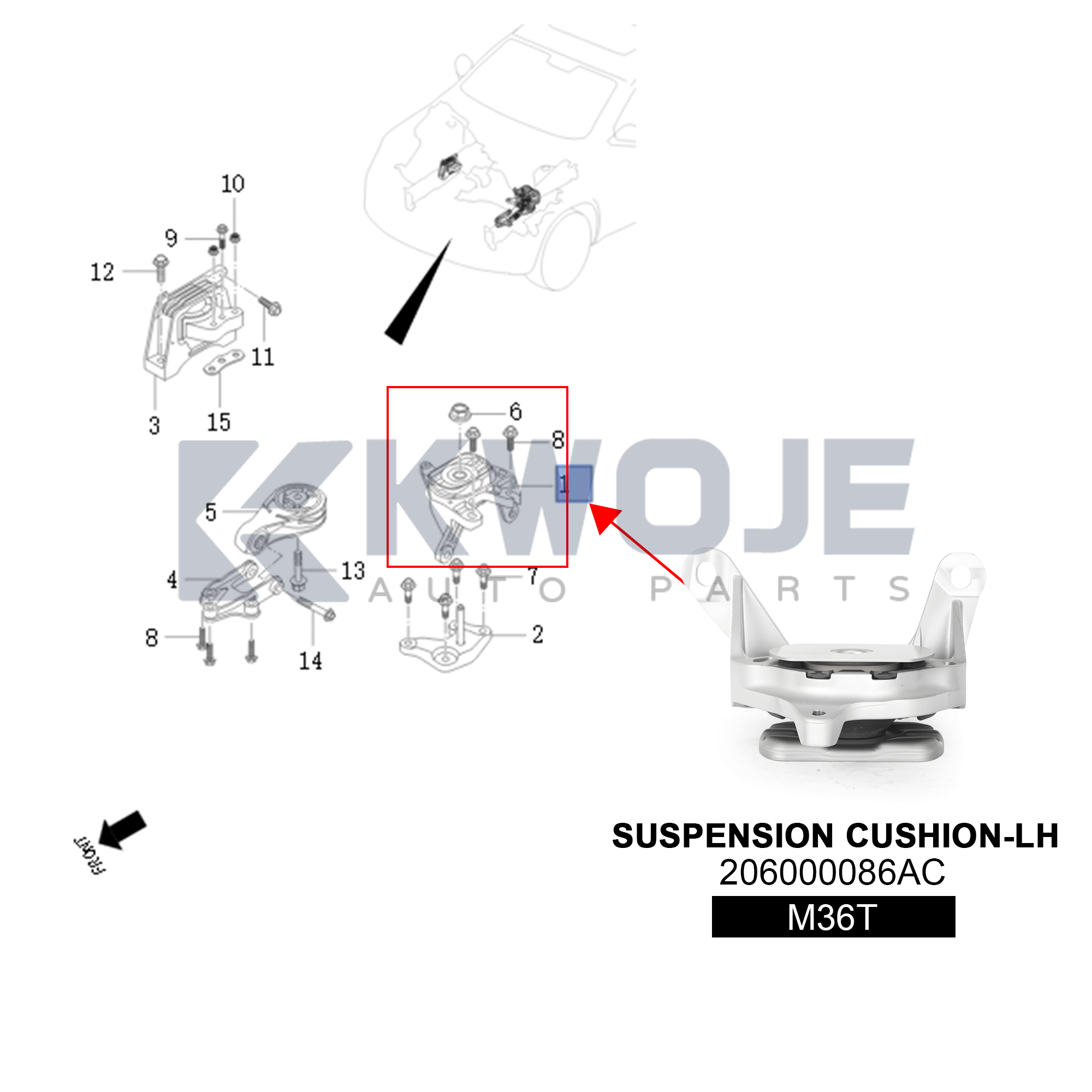206000089AC Car Engine Mount Assembly SUSPENSION CUSHION-RH For Exeed VX/TX/TXL
