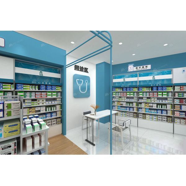 04-XDZYS003 Drugstore Store Shelf Pharmacy Shop Fitting Pharmacy Led Display for Medicine Shop Interior Design