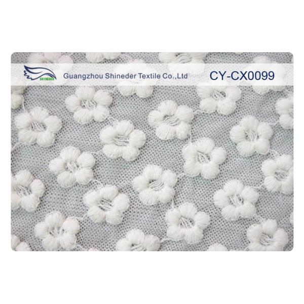 Flower Shape White Embroidered Lace Fabric for Wedding Dress CY-CX0099