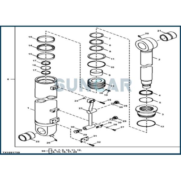 DEERE FXB00001834 Counterweight Removal Device Cylinder Seal Kit