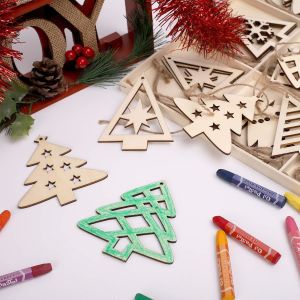 Wooden Christmas Tree Shaped Ornaments, Unfinished Wooden Cutouts Embellishments