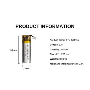 Custom Lithium Polymer Battery LP601235 3.7v 250mAh LiPo Battery