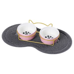 Pet Ceramic Double Bowl Cute Anti Overturning Basin