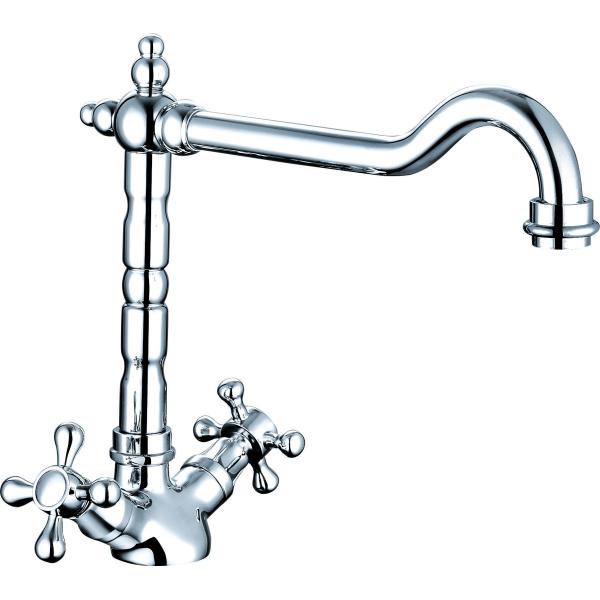 Buy Two Handle Kitchen Sink Faucet / Polished Chrome Kitchen Taps at wholesale prices
