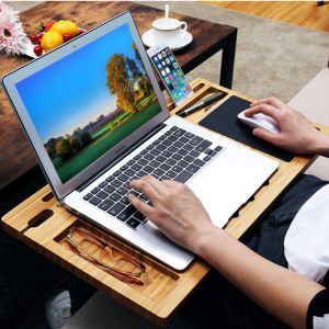 Portable Phone Holder Bamboo Laptop Tray Desk Multifunctional