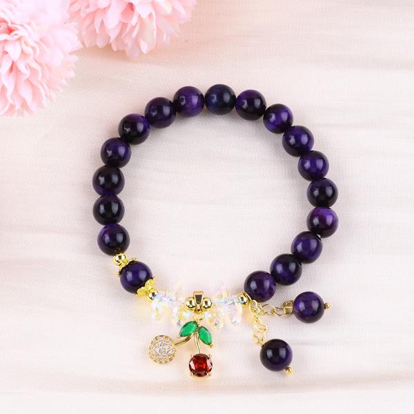 Sparkling Cherry Purple 8mm Tiger Eye Bead Bracelet For Daily Wear